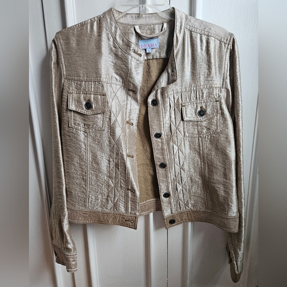 Drama Gold Metallic Size 4 Button Up Blazer Jacket - Picture 7 of 9